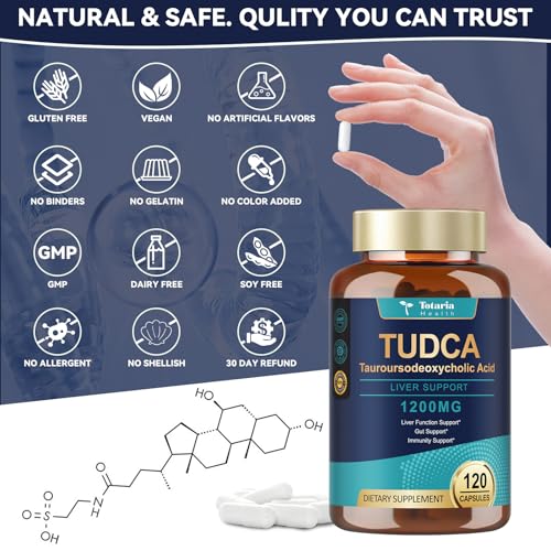 Totaria (2 Packs) TUDCA Bile Salts 1200mg (Tauroursodeoxycholic Acid), Ultra Strength Pure TUDCA Liver Supplements, Liver and Gallbladder Cleanse & Repair, Vegan