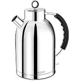 ASCOT Electric Kettle, 1.5L Stainless Steel Interior, Polished Silver | 1500W Fast Boil Water Boiler, Plastic Free, Retro Design, Auto Shut-Off, Boil-Dry Protection