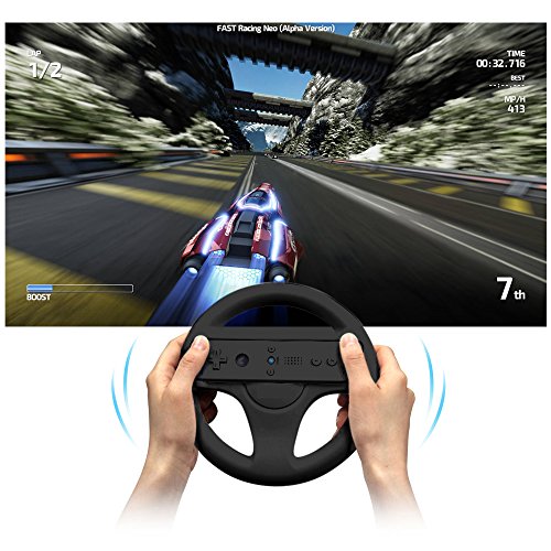 AZFUNN Mario Kart Steering Wheels,2pcs Black Racing Wheel with Wheel, Mario Kart Game Remote Controller Accessories Driving Wheel for Mario Kart, Tank