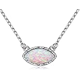 YUNKAI 925 Sterling Silver Opal Necklace for Women, Dainty Round Marquise Bezel Set Created Gemstone Pendant Necklaces, October Birthstone Opal Necklace Fine Jewelry Gifts for Her Mom Wife Daughter