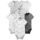 Simple Joys by Carter's Boys' 6-Pack Short-Sleeve Bodysuit, Black/White, 24 Months