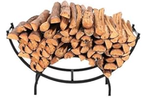 PHI VILLA 40 Inch Heavy Duty Large Curved Indoor/Outdoor Firewood Racks Log Hoop, Oval Base for Kindling Wood Storage Wood Stove Accessories, Black