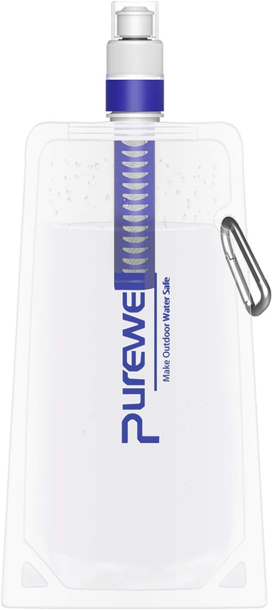 Collapsible Water Filter Canteens for Hiking, Water Bag/Bottle with Filter, Squeeze Water through a Filter, Lightweight, BPA Free, Leak Proof, Emergency Preparedness (White) : Sports & Outdoors