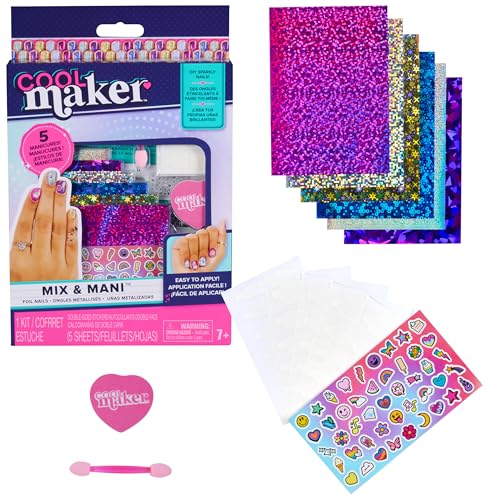 Cool Maker, Mix & Mani Foil Nail Kit with 6 Sheets & Stickers for 5 DIY Manicur…
