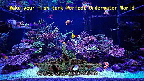 DOOGYEE Artificial Resin Shipwreck Aquarium Decorations,Fish Tank Decorations Accessories,Perfect Fish Hideouts for Freshwater Saltwater Aquarium Décor