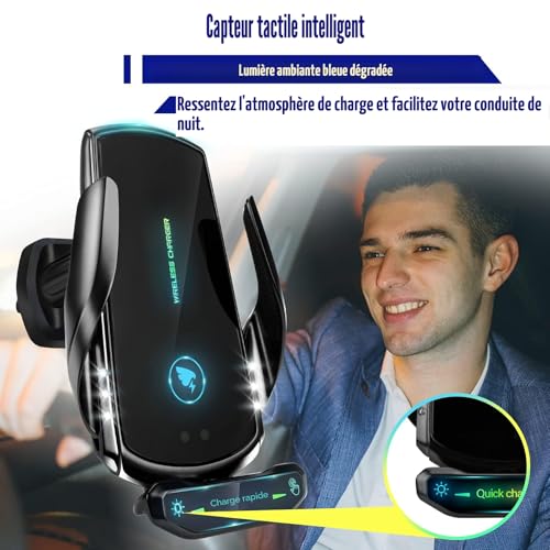 15W Qi Car Induction Charger,Wireless Car Charger Fast Automatic Clamping Door Air Outlet Clip Car Mount for iPhone Samsung…