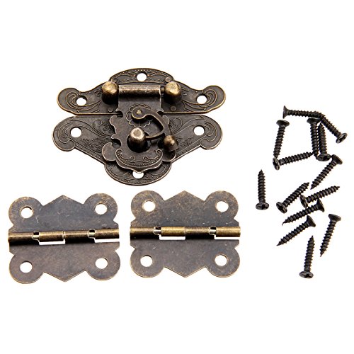 Dophee 1pc Furniture Decorative Cabinet Jewelry Box Latch Hasps and 2pcs Butterfly Hinges with screws