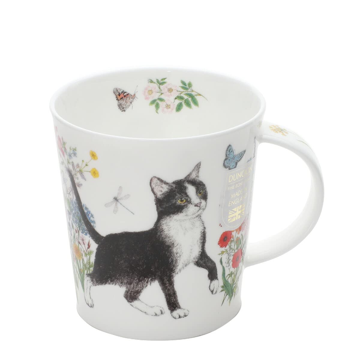 LO-FLOC-BW Black and White Floral Cats Bone China Mug - Lomond Shape 0.32l