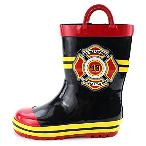 Fireman Kids Firefighter Costume Style Rain Boots (9/10 M US Little Kid, Fire Dept Black) Buy