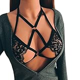Challyhope Harness Bra, Women Sexy Lace Bandage Triangle Bra Vest Corset Push Up Bralette Bustier Crop Tops (M, Black)