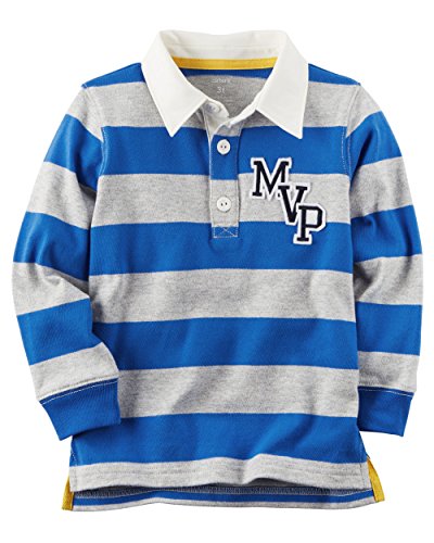 Carter's Boy LongSleeve Rugby Striped Polo Shirt; Blue & Grey (9M)
