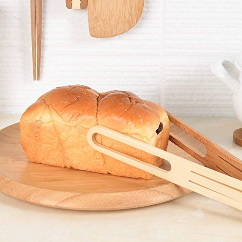 Organic 6 Piece Bamboo Cooking & Serving Utensils Set | Kitchen Accessories Kit In Colorful Utensil Holder | Spoon & Spatula & Salad Tong Mix | Space-Saving Wood Kitchen Gadgets Set | By laboos