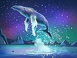 Staroar Clearance 5D Diamond Painting Kits for Adults Round with AB Diamond Full Drill - Flying Whale 51X40 cm Cross Stitch Diamond Art Craft