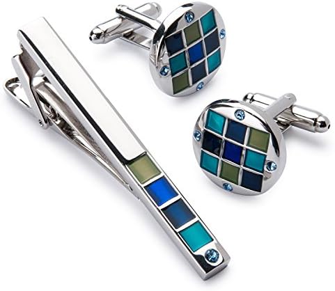Men’s Silver Polished Cufflink and Tie Clip Set in Gift Box -Personalized Men’s Cufflink Gift Set