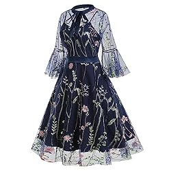 2 Pieces Mesh 3/4 Sleeve Floral Embroidery Illusion