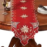 Christmas Embroidered Holiday Linens, Red, Runner
