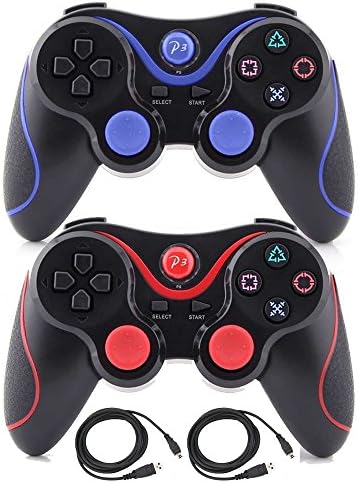 Kepisa Wireless Bluetooth Controllers For PS3 Double Shock - Bundled with USB charge cord (BlackRed and BlackBlue)
