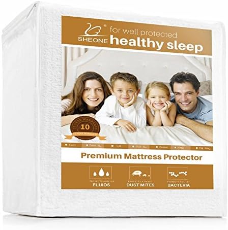 Mattress Protector, SHEONE Premium Mattress Topper Hypoallergenic Cotton Terry Surface 100% Waterproof Mattress Cover Vinyl Free (King)