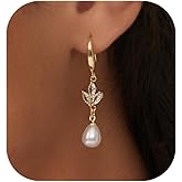 PRTGL Pearl Earrings: 14k Gold/White Gold/Rose Gold Plated Cubic Zirconia Accented Pearl Drop Dangle Wedding Engagement Earrings For Women Bridal Bridesmaid