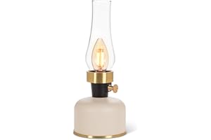Abbott Collection Ivory Lantern LED Lamp with Chimney, Portable Table Light - Metal/Glass (10.5" H)