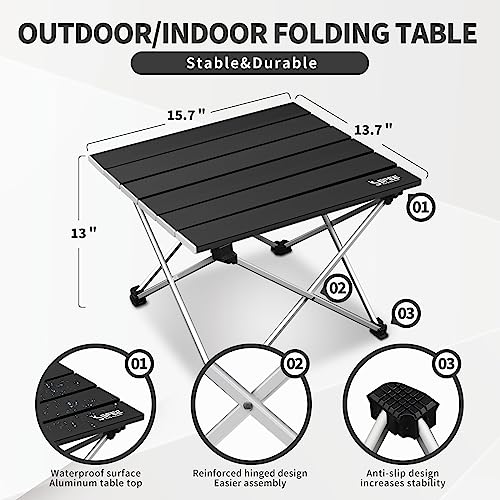 Sfee Folding Camping Table - Portable Table Pliante Camping Ultralight Aluminum Camp Table Lightweight Compact Roll Up Picnic Table for Outdoor Hiking BBQ Kitchen Fishing Beach with Carry Bag (Black)