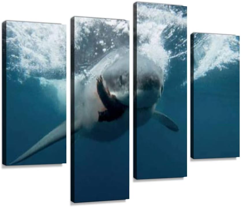 YKing1 Great White Shark Cage Diving in Neptune Islands, Port Lincoln, South Australia Wall Art Painting Pictures Print On Canvas Stretched & Framed Artworks Modern Hanging Posters Home Decor 4PANEL