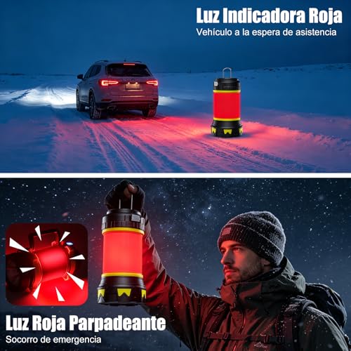 Linterna de Cámping Recargable USB, 6 modos Lámparas de Mano Súper Brillante Portátil perfecto para acampar,caminar Pesca Emergencia y Más