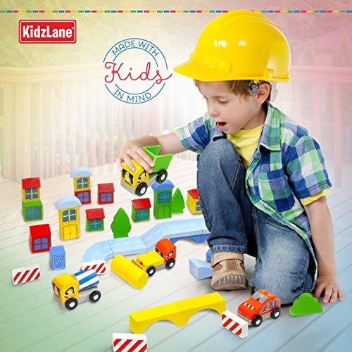 Kidzlane Wooden Construction Site Building Blocks 50 Pc Wood Block