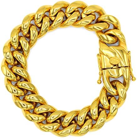 BEBERLINI Cuban Link Chain 18K Gold Plated Curb Necklace 30" Bracelet 9.5" Stainless Steel Fashion Jewelry for Men 6 mm - 18 mm