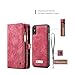 iPhone X/Xs Wallet Case,AKHVRS Handmade Premium Cowhide Leather Wallet Case,Zipper Wallet Case [Magnetic Closure]Detachable Magnetic Case & Card Slots for iPhone X/Xs - Red