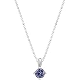 Belacqua Gemstone Necklace in Sterling Silver, Round Pendant Size 6.5 * 6.5mm, 15" Cable Chain with 2" Extender, Spring Ring Clasp, Dainty Birthstone Necklace for Women, Gift Box Included