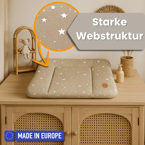 Baby Changing Mat 70 x 50 cm – Baby Changing Table with Plan, Waterproof Mat Easy to Clean to Place on a Washing Machine or Dresser Hemnes Oeko-Tex Beige with White Stars