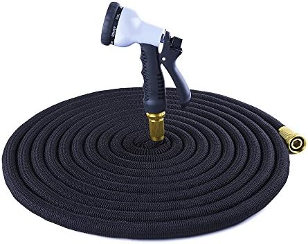Flexible Garden Hose 50 ft. Triple Latex Layers. Expandable , Brass Fittings, Steel Clamps. Expanding Water Hose Includes 8-Pattern Spray Nozzle for Watering Lawn, Garden Plants.