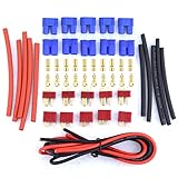 Glarks 20pcs Deans Style T-Plug / EC3 Female Male Adapter Connector Kit For RC LiPo Battery ESC Replacement Parts [Contains 14 Gauge Silicone Wire and Heat Shrink Tubing]