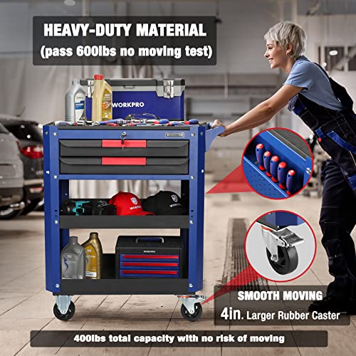 WORKPRO Premium 28” 2Drawer Rolling Tool Cart, Heavy Duty Utility