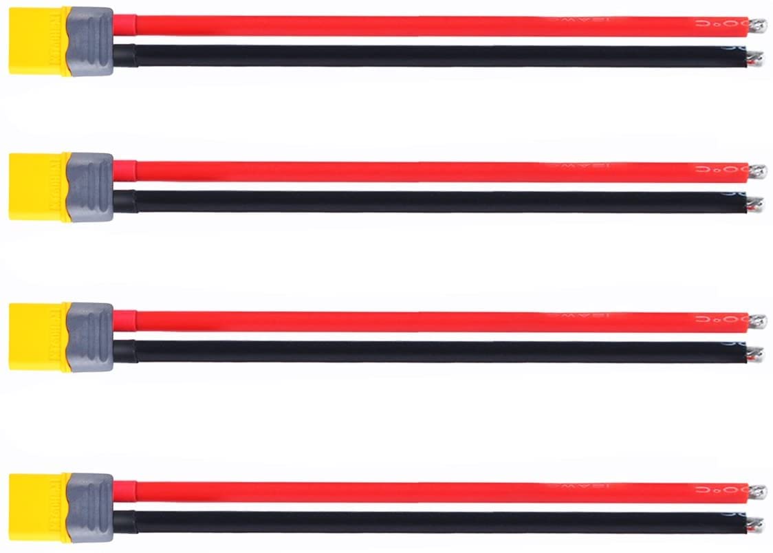 YUNIQUE GREEN-CLEAN-POWER - Set of 4 XT60 Male Connectors with 150mm 12AWG Silicone Cable | For RC Lipo Batteries FPV Racing Drone | Adapter Cable, Efficient Connection, RC