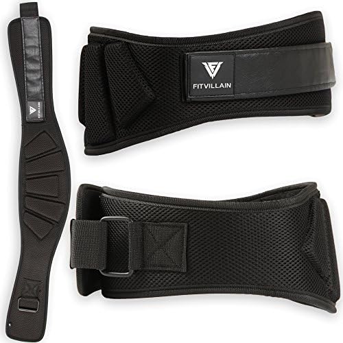 FITVILLAIN Gym Weight Lifting Belt - Crossfit Workout, Cross Training Exercise, Powerlifting, Deadlift, Olympic, Back Support Accessory & Proper Form Stabilizer (6-Inch-Wide) - Suits Men & Women