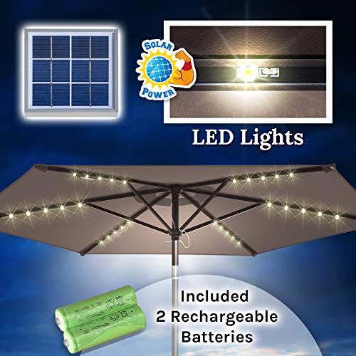 BenefitUSA 8' Patio Umbrella Outdoor Sunshade LED Lighted Tilt Aluminum Garden Market Balcony (Taupe)