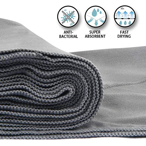 sunland Yoga Towel Sweat Absorbent Soft Non-Slip Hot Yoga Towel + Hand Towel 2 in1 Set with Carry Bag Ideal for Pilates Hot Yoga Bikram 24 inches x 72 inches Grey - Thumbnail 4