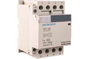 Electrodepot 60 Amp 4 Pole Normally Open IEC 400V Contactor (Silent Operation) – 110-120VAC Coil, Inductive 40A, Resistive 60A with Mounting Base for DIN Rail (1 Pack)