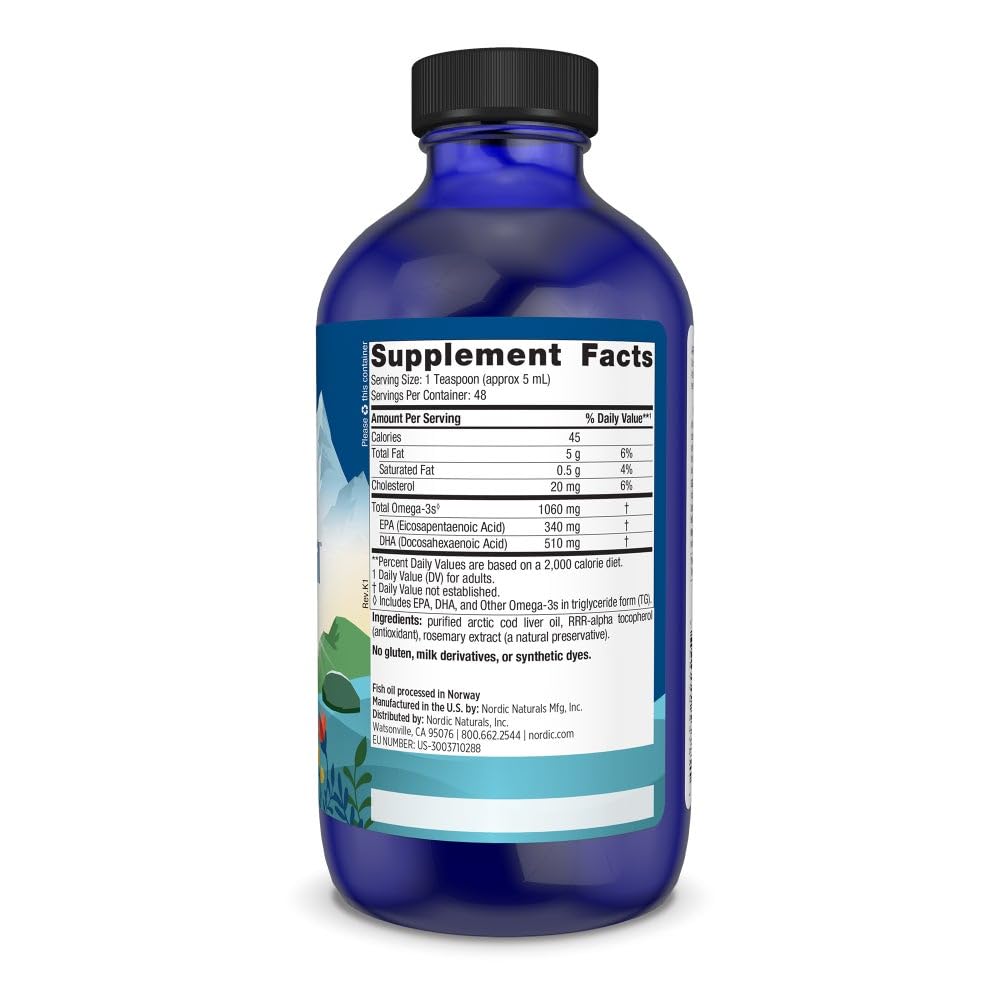 Nordic Naturals Arctic Cod Liver Oil, Unflavored - 8 oz - 1060 mg Total Omega-3s with EPA & DHA - Heart & Brain Health, Healthy Immunity, Overall Wellness - Non-GMO - 48 Servings