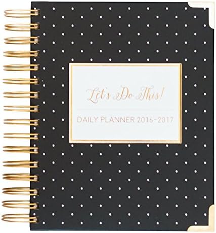 Mid Year Academic Planner July 2016 - June 2017. Let's do this Black with Polka Dot Design, Gold Details. Daily - Monthly 6 X 8 Planner. Agenda.