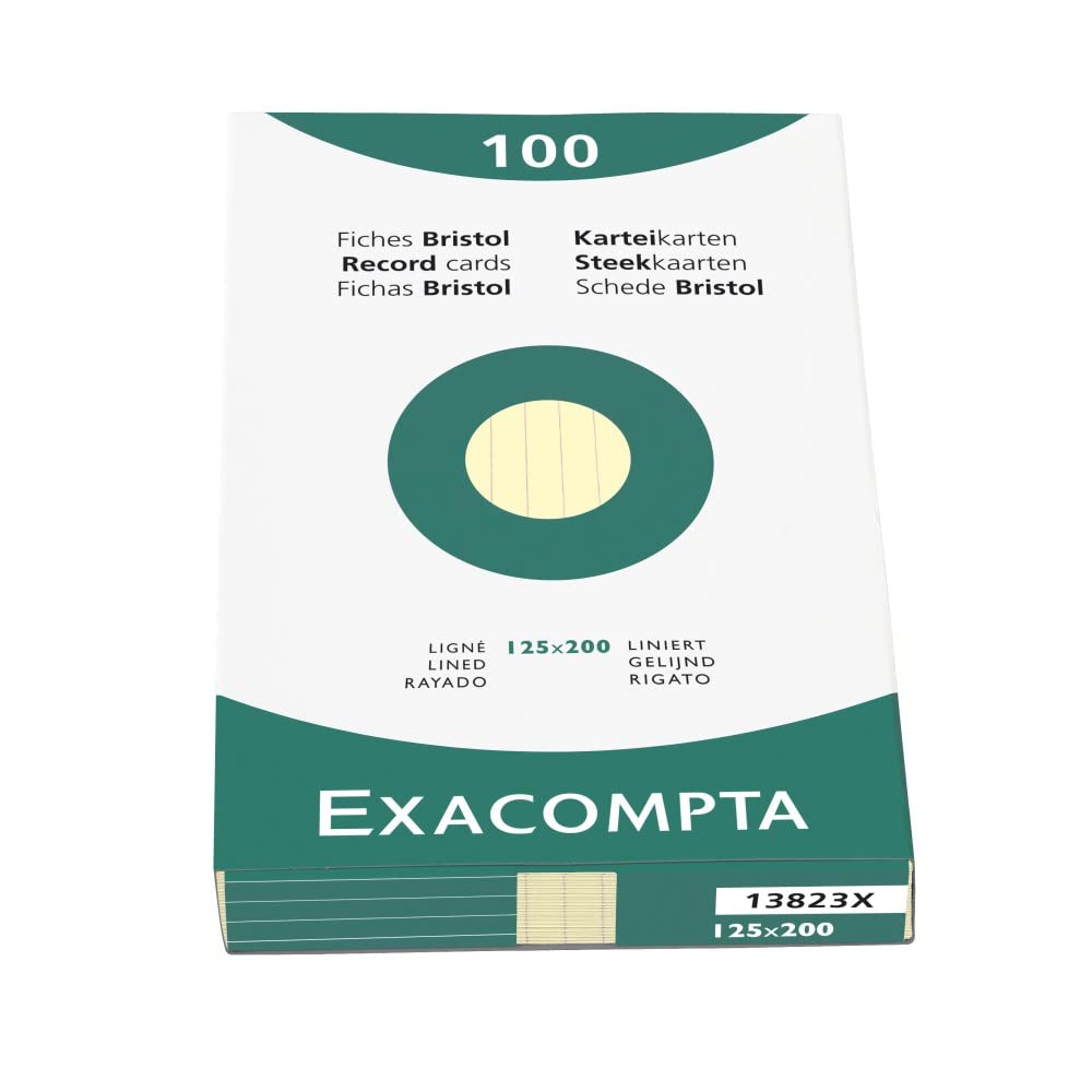 Exacompta - Ref 13823X - Bristol Lined Record Cards (Pack of 100) - 125 x 200mm in Size, 205gsm Card, Compatible with Printers - Suitable for Exam Revision & Notes - Yellow