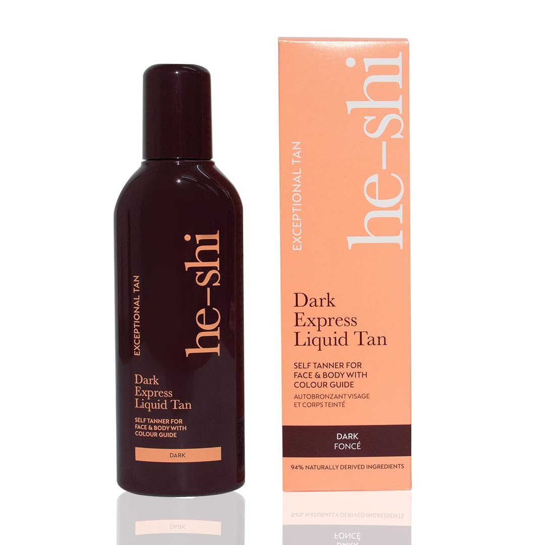 He-Shi Self Tan Express Instant Fake Tan Liquid – Dark Natural Quick Dry Formula with Tropical Smell - Vegan & Cruelty Free - Dark Bronzing Glow (150ml)