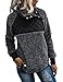 PRETTYGARDEN Women's Warm Long Sleeves Oblique Button Neck Splice Geometric Pattern Fleece Pullover Coat Sweatshirts Outwear (Black, Medium)