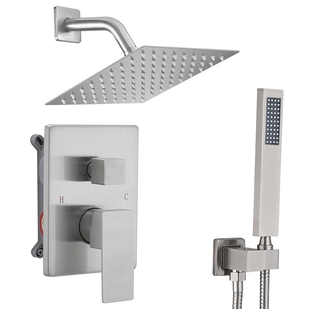 Photo 1 of annazom Shower Faucet Set 8 Inch Rainfall Shower Head and Handheld Shower High Pressure Rainfall Shower Head System Shower Faucet Set with Valve and Trim