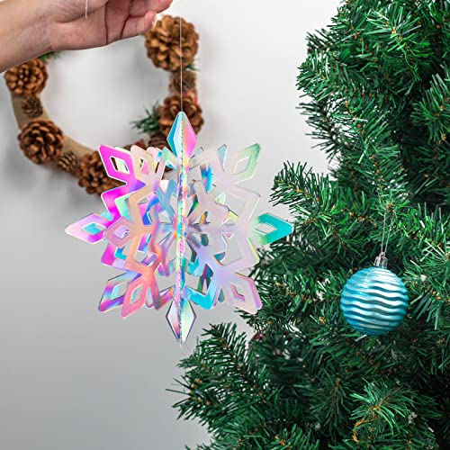 JOHOUSE 12PCS Paper Snowflake Decorations, 3D Iridescent Snowflake Garland Glittery Hanging Snowflake Ornaments for Winter Christmas Home Decorations