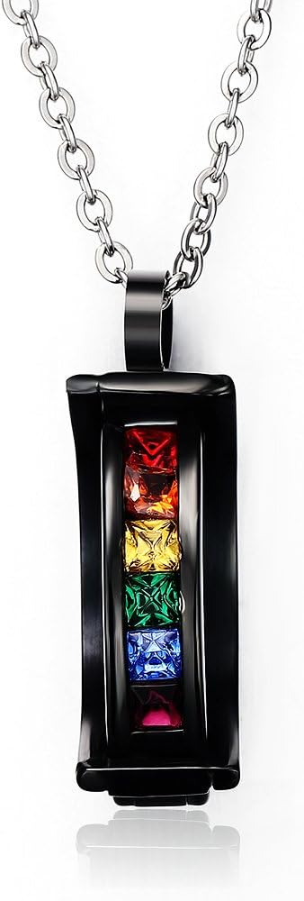HUANIAN Stainless Steel Rainbow Crystal Pendant Necklace for Gay & Lesbian Pride,Free Chain 20 inch