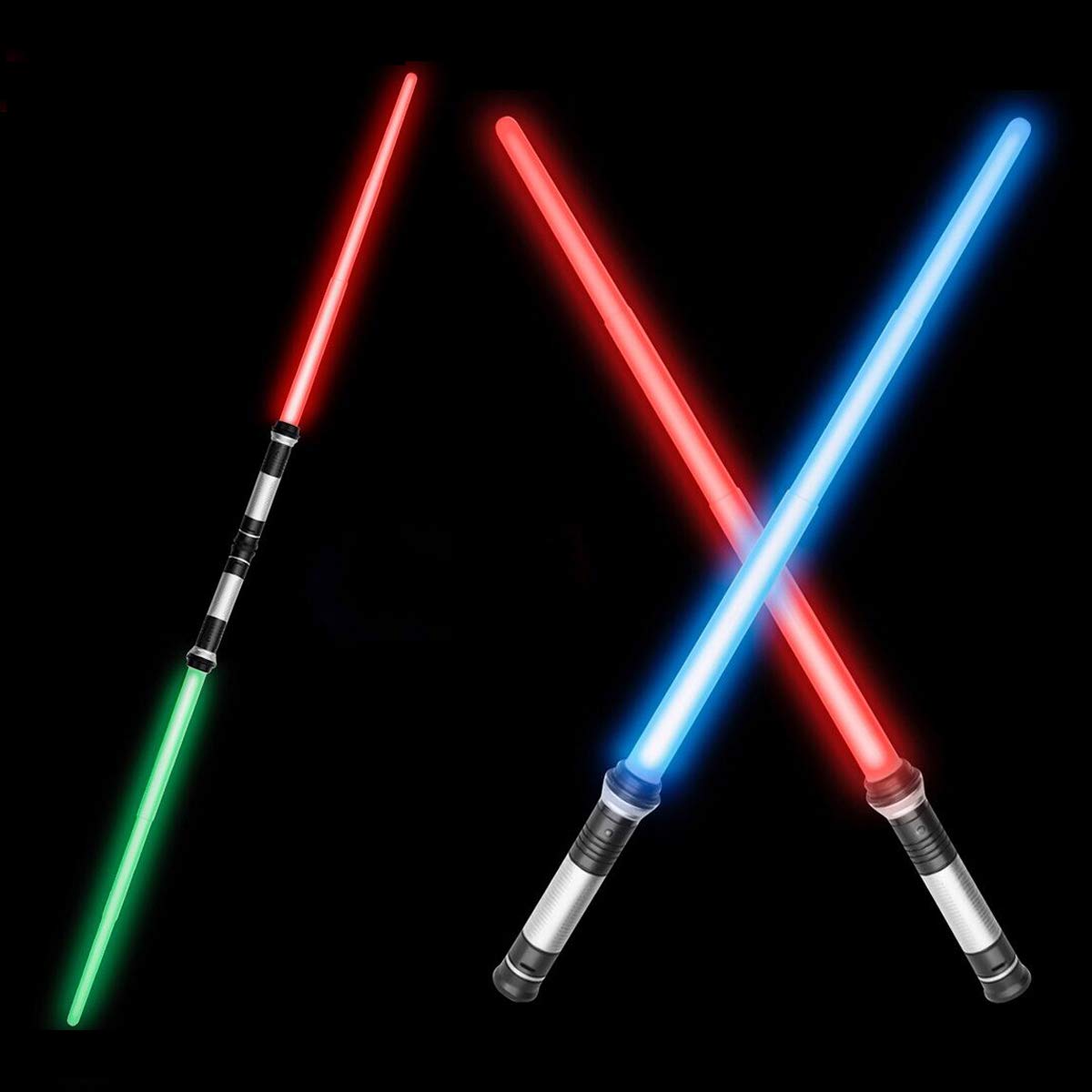 TWODNBD Laser Sword, Telescopic Extendable & Collapsable, Light Up Saber, 2-in-1 LED 7 Colors FX Dual Saber with Sound (Motion Sensitive) for Kids Costumes, Stocking Idea, Xmas Presents (2 Pack)