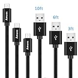 Micro USB Cable, Amuoc 3 Pack USB 2.0 Nylon Braided Charging Cord High Speed for Android/Samsung/Windows/MP3/Camera and More (1x 3ft, 1x6ft, 1x 10ft )